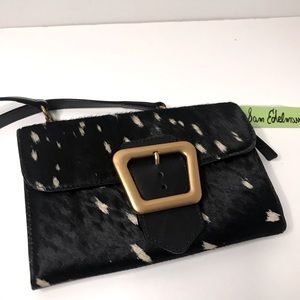 Sam Edelman DALLIE Black Genuine Leather Hair Calf Mini Shoulder Clutch Purse